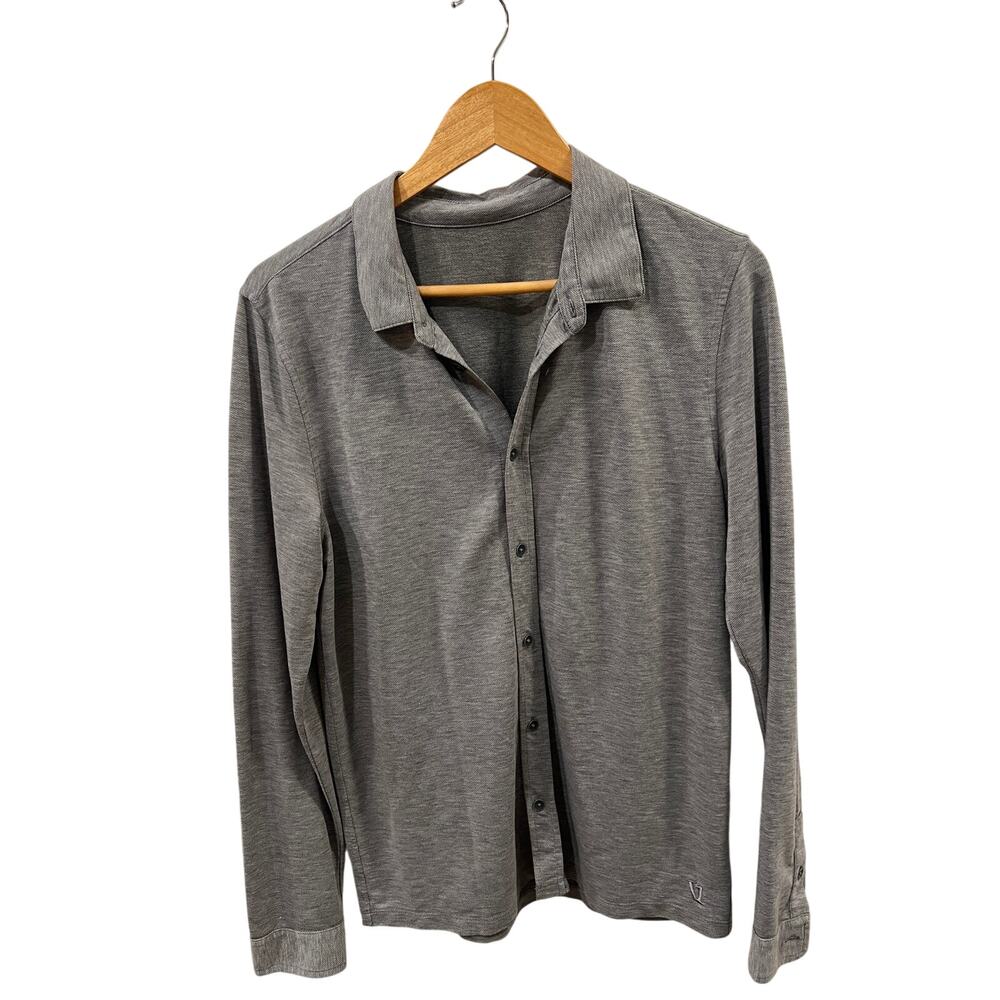 Vuori Long Sleeve Knit Twill Button Down Heather Grey S